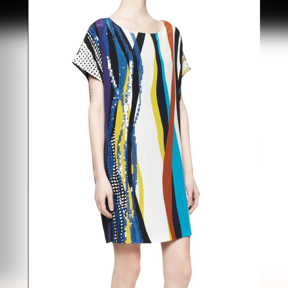 Diane von Furstenberg Tania Short-Sleeve Glass Patch Dress | Size P (XS)